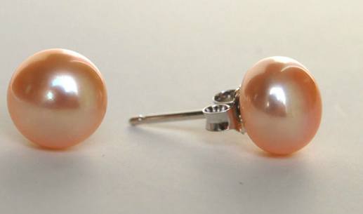 Peach Pearl 8mm Stud Earrings ES0023-Roses And Teacups