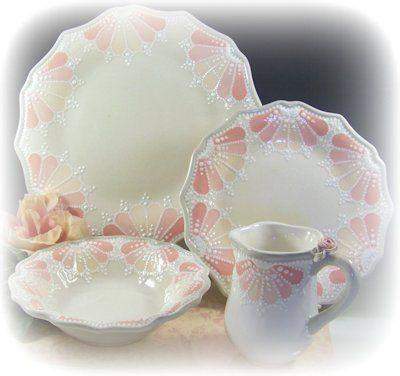 Peach Shell Place Setting-Roses And Teacups
