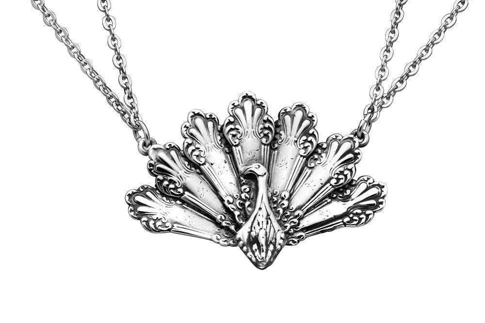 Peacock Silver Spoon Necklace