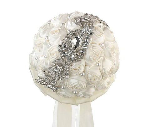 Pearl Rhinestone Ivory Bouquet-Roses And Teacups