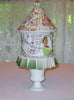 Pedestal Mosaic Bird House-Roses And Teacups