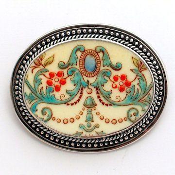 Pembroke Scroll and Flower Broken China Brooch