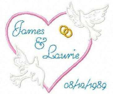 Personalized Bridal Wedding Heart and Doves Embroidered Tea Towels