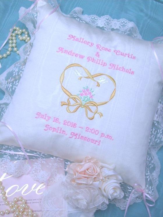 Personalized Wedding Ring Bearer Pillow-Roses And Teacups