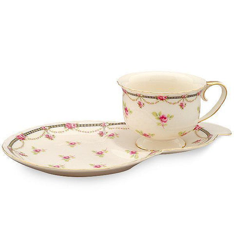 Petite Fleur 2 Piece Tea or Coffee Snack Set-Roses And Teacups