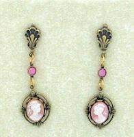 Pink Cameo Dangle Earrings-Roses And Teacups