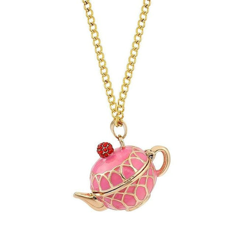 Pink Enameled Teapot Necklace