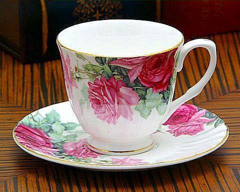 Pink English Rose Bone China Tea Cup (Teacup) and Saucer Set of 4-Roses And Teacups