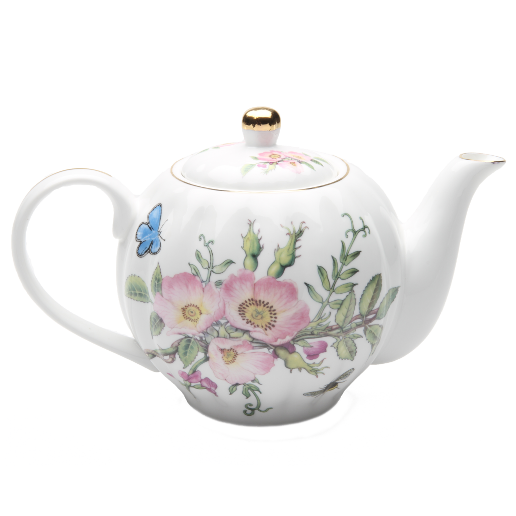 Pink Hollyhock Teapot-Roses And Teacups