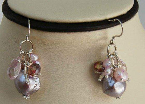 Pink Keshi Pearl and Crystal Earrings EF145