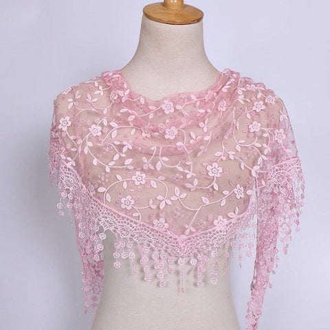 Pink Lace Floral Triangle Scarf