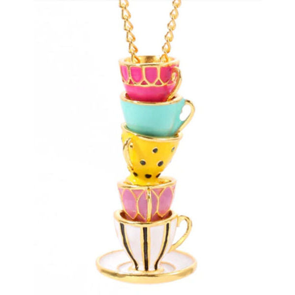 Pink Multicolor Tea Cups Necklace