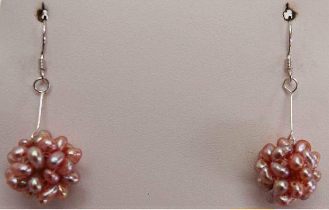 Pink Pearl Cluster Earrings EF008-Roses And Teacups