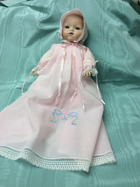 Pink Preemie Angel Gown and Bonnet-Roses And Teacups