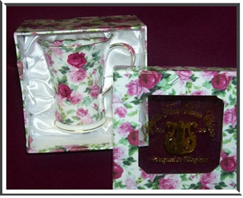 Pink Rose Chintz on White Bone China Mug Matching Gift Box