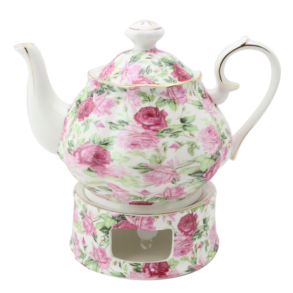 Pink Summer Rose Chintz Teapot and Warmer Set-Roses And Teacups