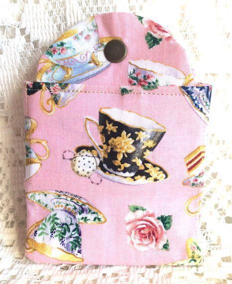 Pink Tea Cups Tea Wallet Fabric Tea Bag and Sweetener Envelope for the Purse