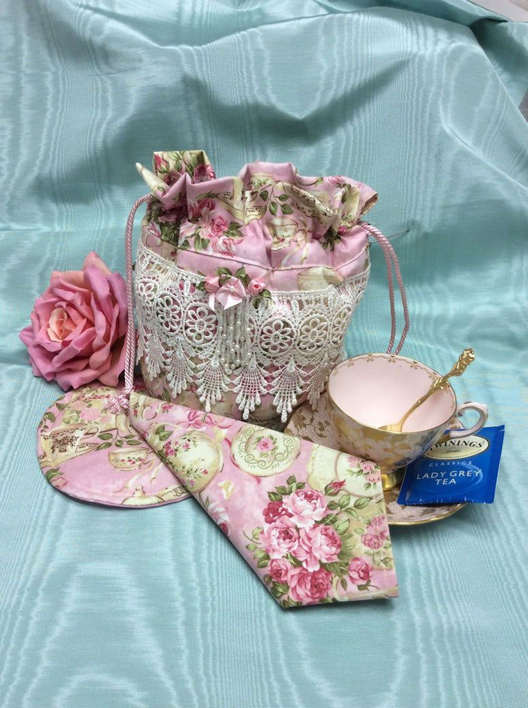 Pink Tea Time Tea Cup Carrier Tote-Roses And Teacups
