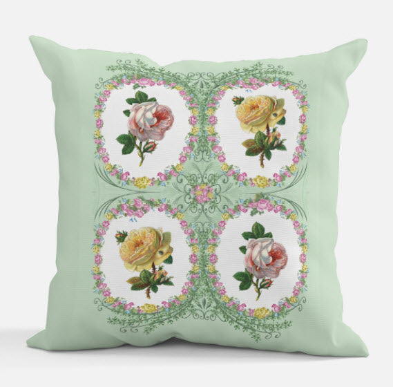 Pink and Yellow Roses Accent Pillow
