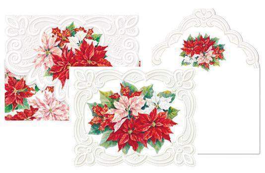 Poinsettia Note Card Portfolio Carol Wilson Fine Arts Holiday Christmas Stationery-Roses And Teacups