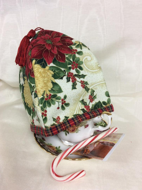 Poinsettia and Plaid Tea Cup Cozy Cover-Roses And Teacups