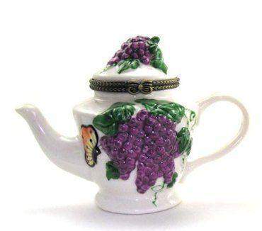 Porcelain Teapot Favor - Grapes-Roses And Teacups