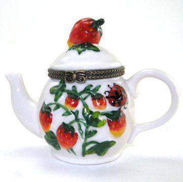 Porcelain Teapot Favor - Strawberry-Roses And Teacups