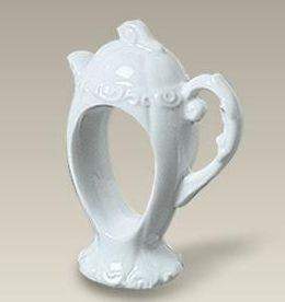 Porcelain Teapot Napkin Rings Set of 4-Roses And Teacups