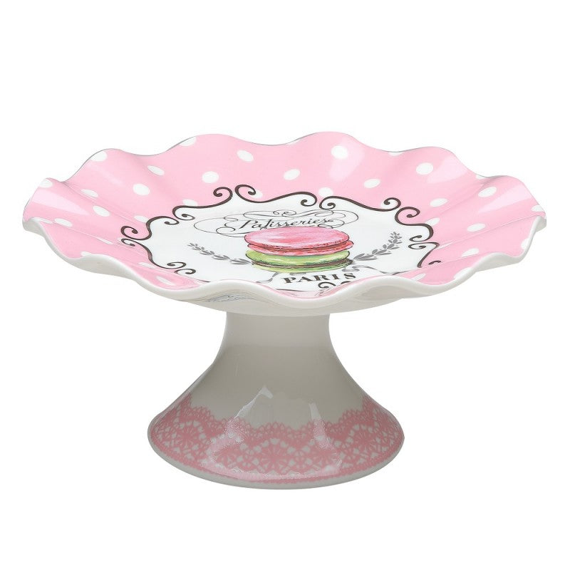 Pretty Pink Polka Dot Porcelain Cake Stand-Roses And Teacups