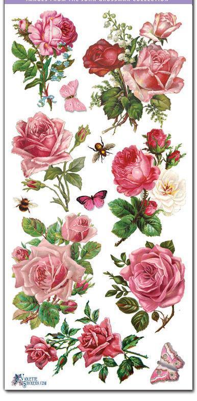Bright Pink Roses Victorian Floral 2 Sheets of Stickers-Roses And Teacups