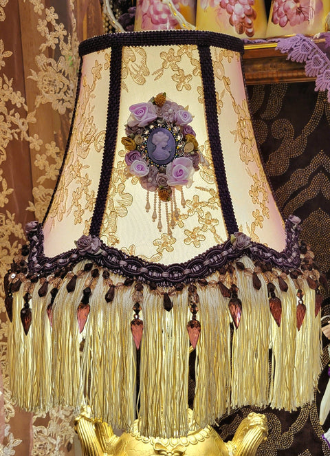 Pretty Purple Cameo and Lace Large Lamp Shade - One of a Kind!-Roses And Teacups