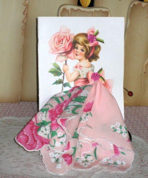 Pretty Rose Girl Any Occasion Hankie Card - Limited Supply-Roses And Teacups