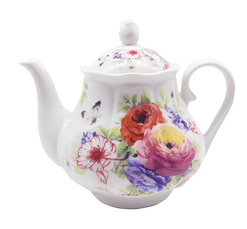 Pretty Wild Roses and Butterflies Bulk Porcelain Discount Teapot-Roses And Teacups