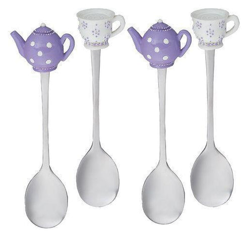 Purple Teapots & Teacups Spoons Set of 4