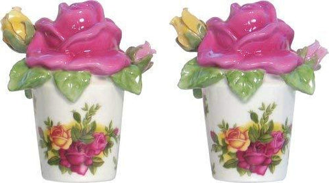 Rare Royal Albert Old Country Roses Sculpted Rose Salt and Pepper Shakers - Only 1 Available!