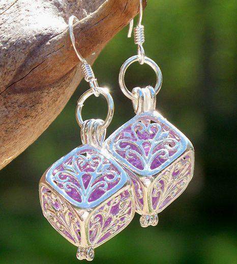 Reclaimed Glass Amethyst Silver Filigree Earrings-Roses And Teacups