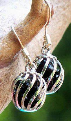Reclaimed Glass Black Cage Earrings-Roses And Teacups
