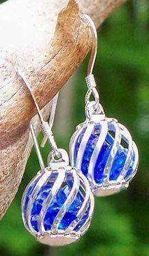 Reclaimed Glass Cobalt Cage Earrings-Roses And Teacups