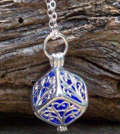 Reclaimed Glass Cobalt Silver Filigree Necklace-Roses And Teacups