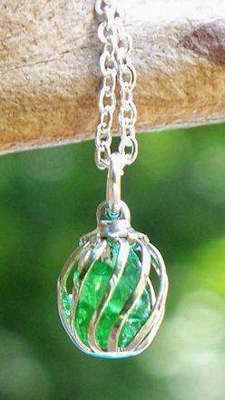 Reclaimed Glass Emerald Cage Necklace-Roses And Teacups