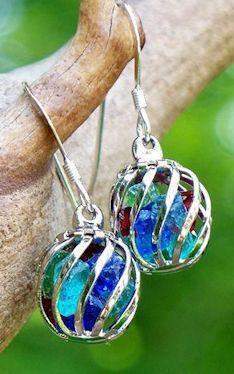 Reclaimed Glass Multi Cage Earrings-Roses And Teacups