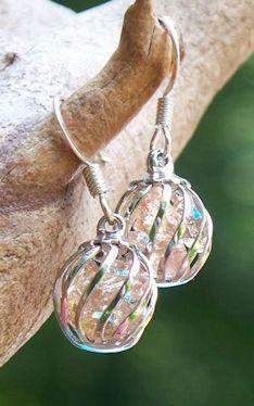 Reclaimed Glass Pink Cage Earrings-Roses And Teacups