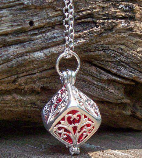 Reclaimed Glass Ruby Silver Filigree Necklace-Roses And Teacups