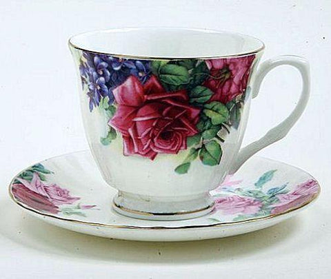 Red English Rose Bone China Tea Cup (Teacup) and Saucer Set of 4