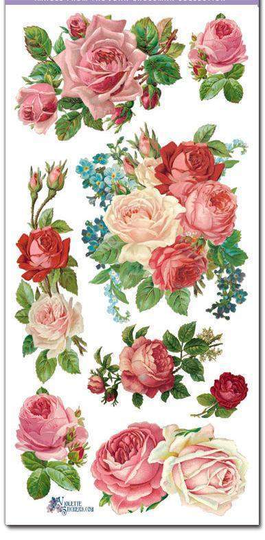 Red Roses Victorian Floral 2 Sheets of Stickers-Roses And Teacups