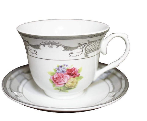 Romantic Rose Silver Bulk Discount Tea Cups Case of 36-Roses And Teacups