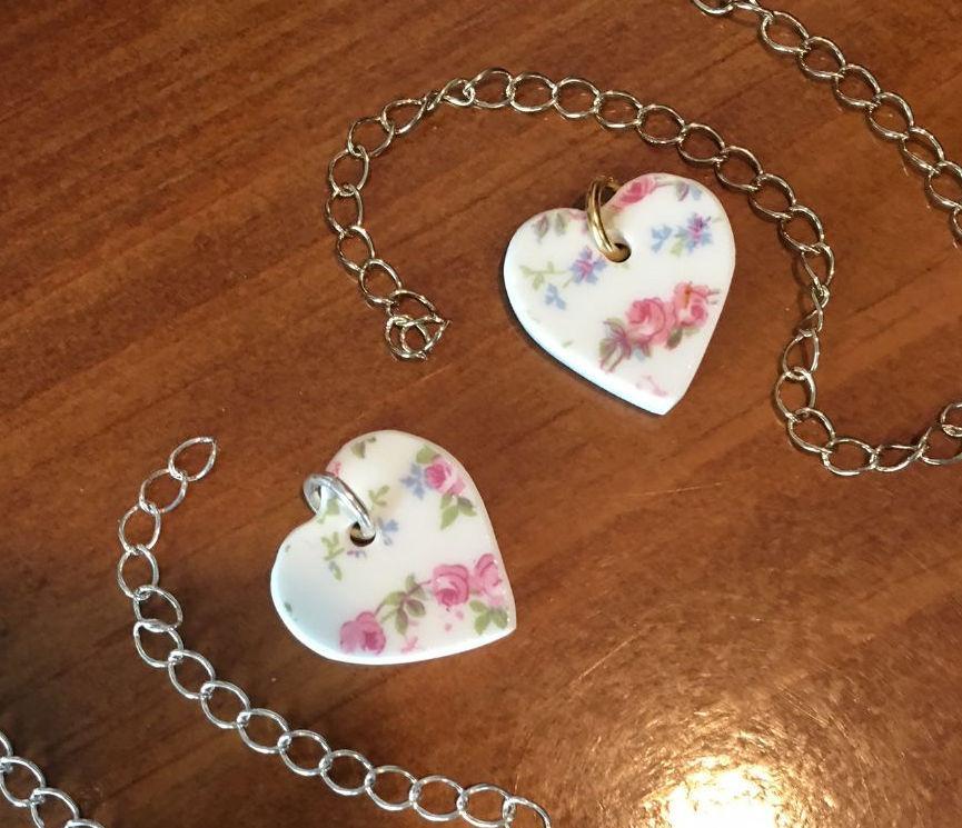 Rose China Heart Pendant-Roses And Teacups