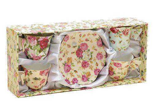 Rose Chintz Butterfly Handle Demi Teacups in Gift Box-Roses And Teacups