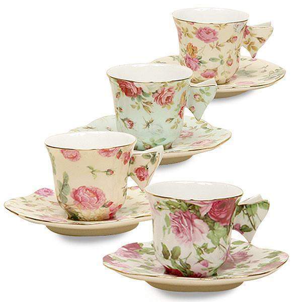 Rose Chintz Butterfly Handle Demi Teacups in Gift Box-Roses And Teacups