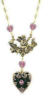 Rose Cloisonne Single Angel Heart Necklace-Roses And Teacups